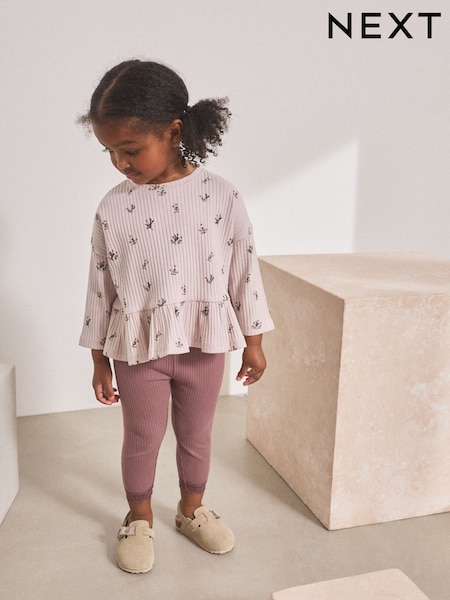 Mauve Purple Ditsy Floral - Ribbed Long Sleeve Top and Leggings Set (3mths-7yrs) (AP5630) | 17 € - 22 €