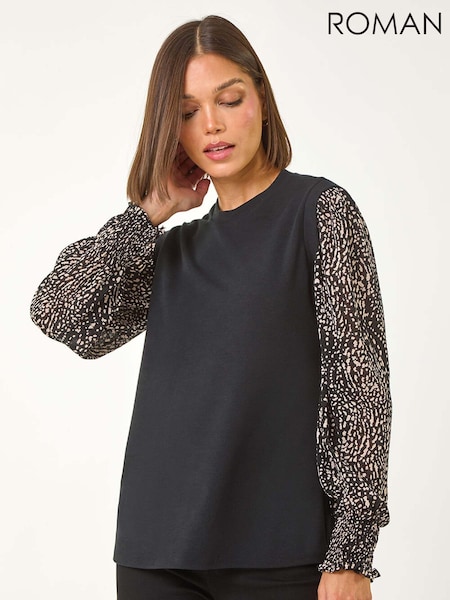 Roman Black 2-In-1 Print Mesh Sleeve Top (AP5719) | AED291