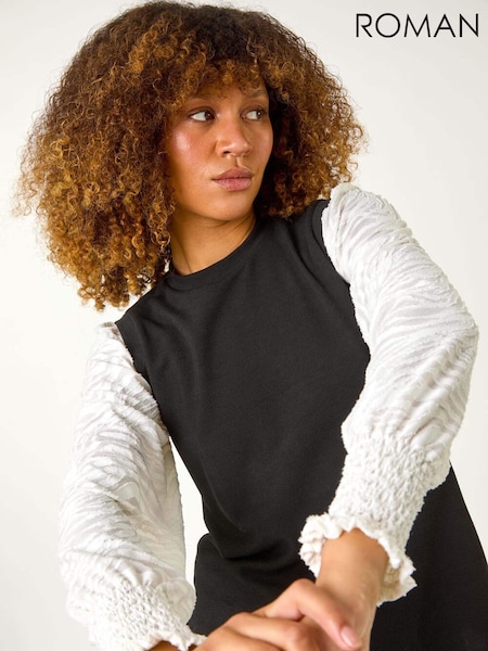Roman Black 2-In-1 Animal Print Sleeve Top (AP5727) | AED291