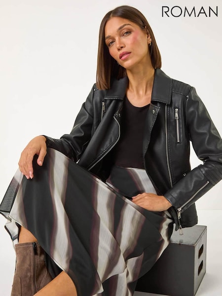 Roman Black Abstract Print A-line Midi Skirt (AP5733) | 198 QAR