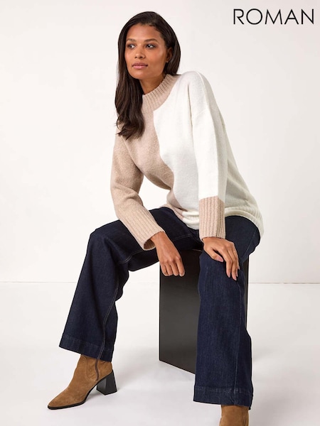 Roman White Contrast Colour Block Knit Jumper (AP5734) | €58