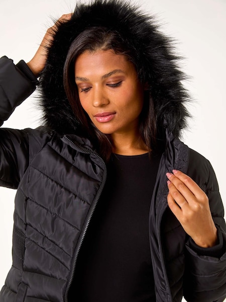 Roman Black Faux Fur Hooded Quilt Coat (AP5739) | 4,506 UAH