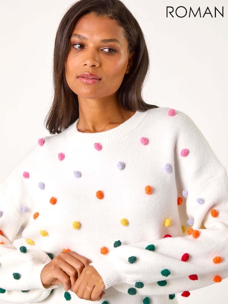 Roman White Bobble Detail Knit Jumper (AP5743) | AED349