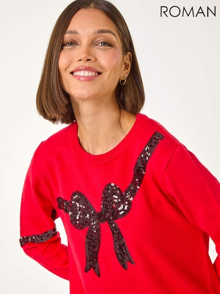 Roman Red Bow Sequin Detail Knit Jumper (AP5744) | €64