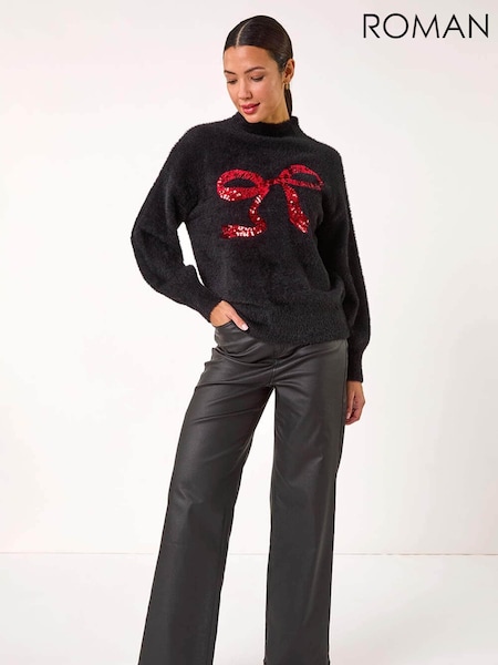 Černý - Roman Festive Sequin Bow Knit Christmas Jumper (AP5772) | 1 785 Kč