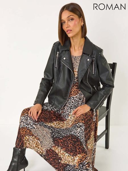 Roman Brown Animal Print Hanky Hem Midi Dress (AP5780) | €63