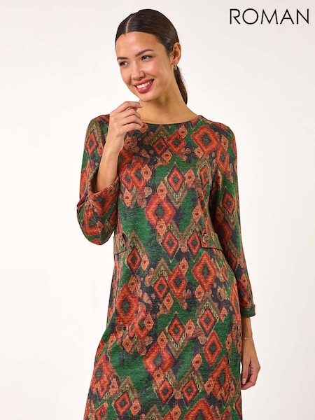 Roman Print Tab Detail Shift Dress (AP5782) | €66