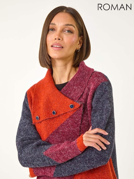 Roman Red Colourblock Button Collar Knit Cardigan (AP5784) | €77