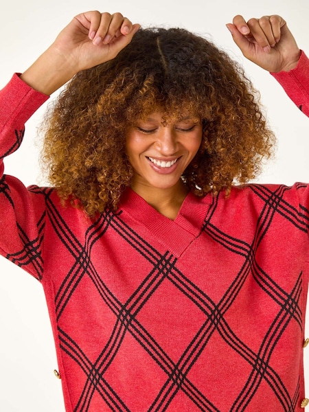 Roman Red Check Patterned V-Neck Knit Jumper (AP5800) | 2,884 UAH