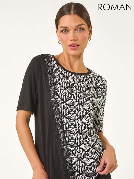 Roman Contrast Print Lace Trim Top (AP5804) | €53