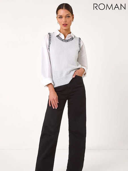 Roman Grey Contrast Stitch Knit Top (AP5812) | 247 QAR