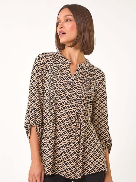 Roman Black Diamond Print Pintuck Pleat Shirt (AP5814) | €53