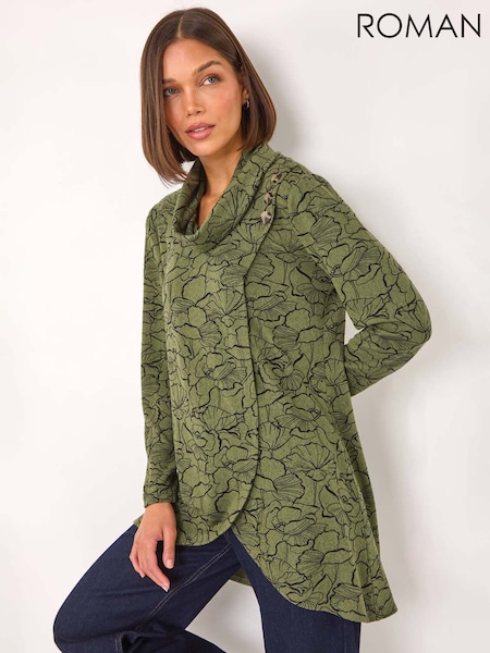 Roman Green Floral Print Cowl Neck Top (AP5838) | €53