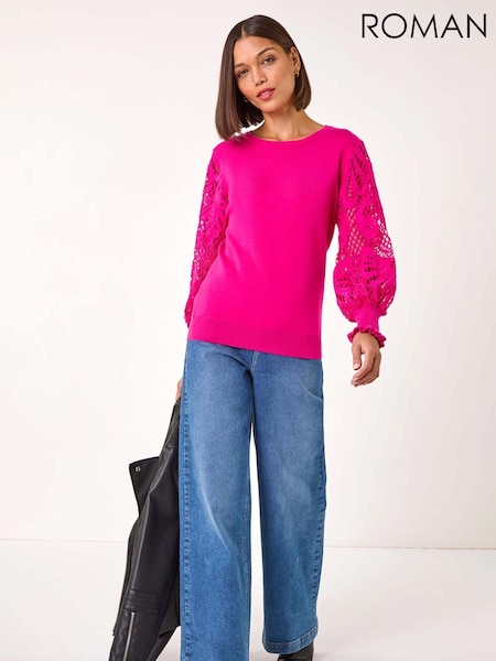 Roman Pink Lace Sleeve Knit Jumper (AP5845) | €68