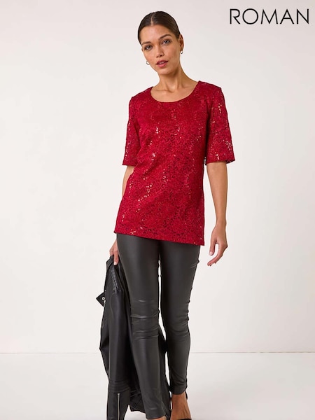 Rojo - Roman Lace Short Sleeve T-Shirt (AP5847) | 59 €