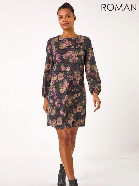 Roman Purple Floral Print Stretch Swing Dress (AP5851) | R$ 545