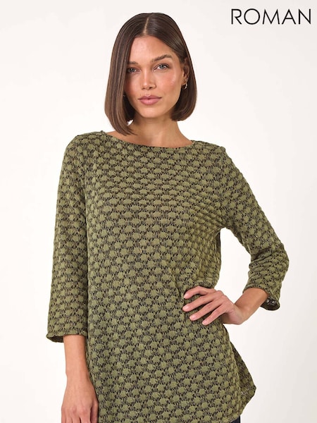 Roman Green Metallic Textured Knit Tunic Top (AP5859) | R$ 485