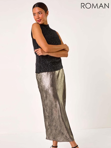 Roman Metallic Bias Cut Midi Skirt (AP5885) | €64