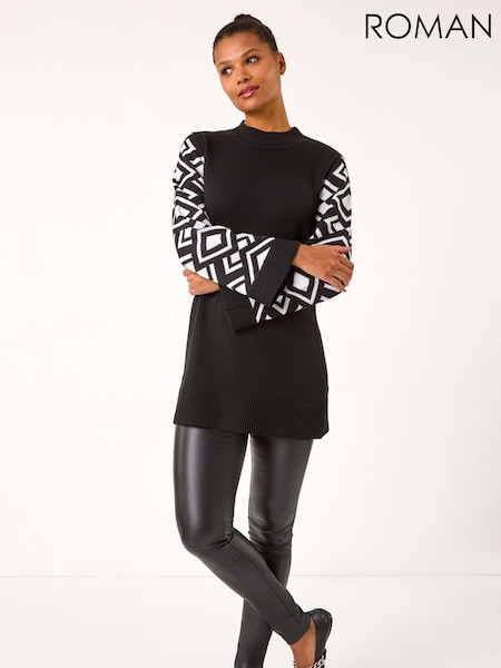 Roman Patterned Sleeve Tunic Knit Jumper (AP5893) | ‏302‏₪