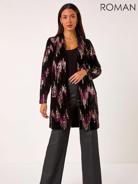 Roman Sequin Velvet Longline Jacket (AP5928) | R$ 910