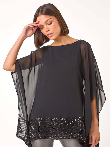 Roman Black Sequin Hem Contrast Top (AP5937) | €63