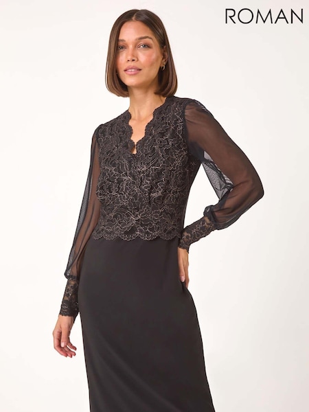 Roman Metallic Scallop Edge Lace Bodice Dress (AP5939) | €97