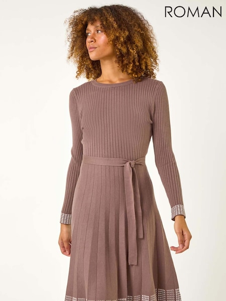Roman Purple Ribbed Stretch Knit Border Print Dress (AP5947) | 272 QAR
