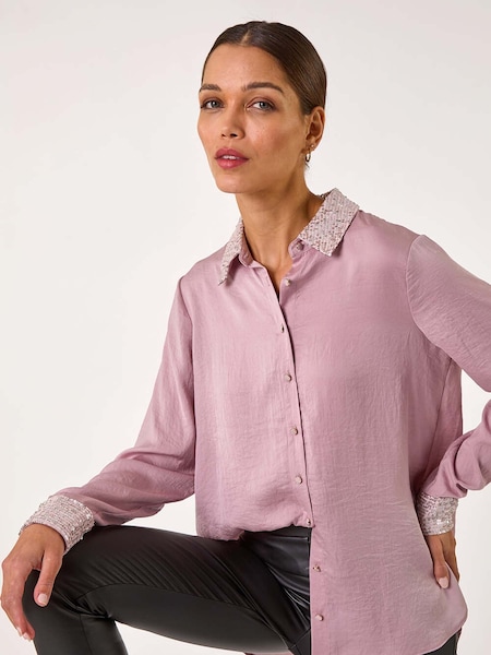 ורוד - Roman Sequin Collar and Cuff Shirt (AP5953) | ‏283‏₪