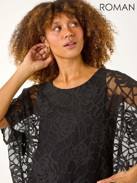 Roman Rose Print Burnout Mesh Top (AP5960) | 313 LEI