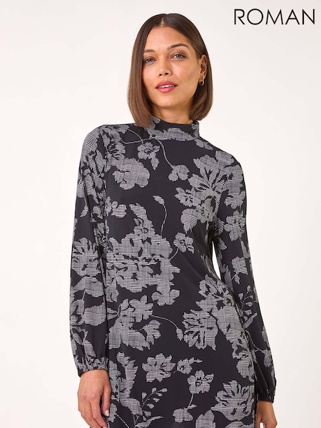 Roman Black Printed Side Split Tunic Top (AP5962) | AZN 129