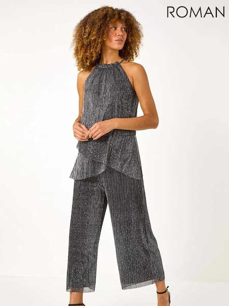 Roman Metallic Shimmer Plisse Jumpsuit (AP5967) | €99