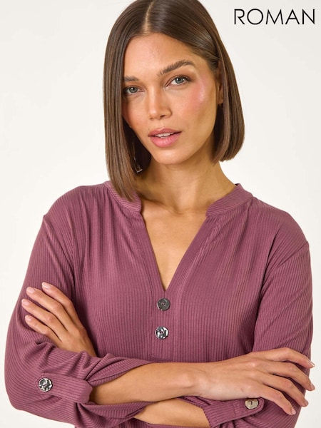 Roman Pink Ribbed Buttoned Stretch Tunics (AP5977) | €57