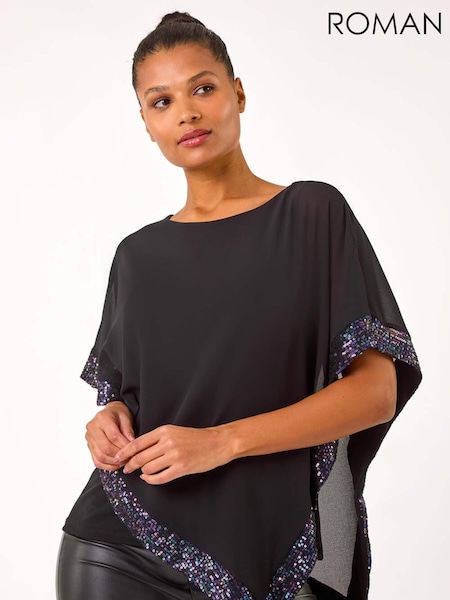 Mov/negru - Roman Paiete Hem Overlay Mulați/Elastici Top (AP5979) | 335 LEI