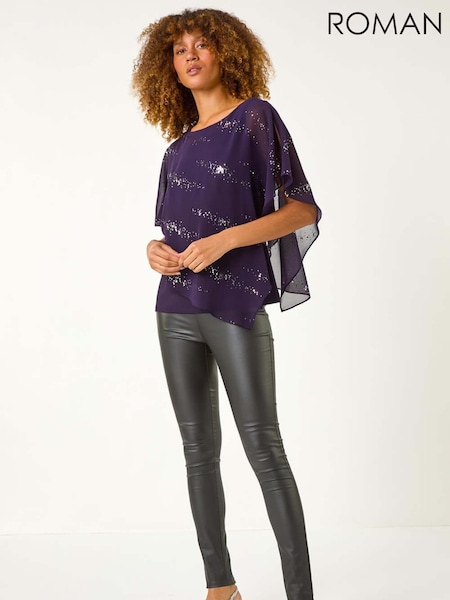 Roman Purple Sequin Asymmetric Overlay Top (AP5982) | €53