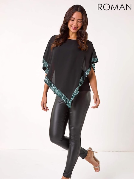 Roman Green Sequin Hem Overlay Stretch Top (AP5996) | €58