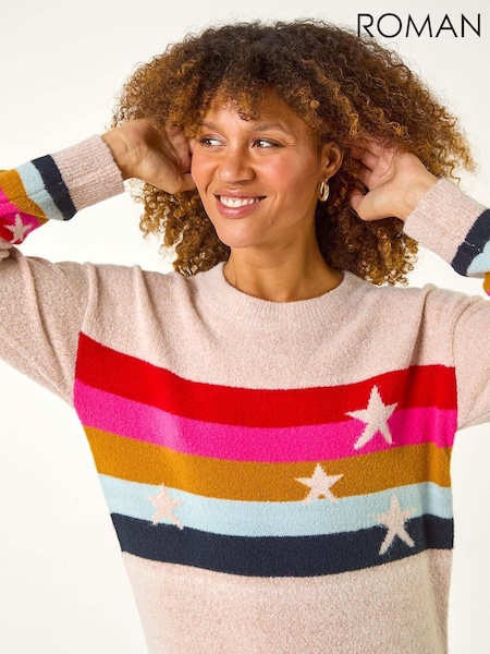 Roman Natural Star and Stripe Knitted Jumper (AP6007) | AED306