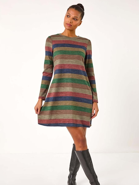 Roman Blue Stripe Print Side Button Shift Dress (AP6018) | €58