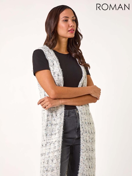 Roman Grey Textured Fluffy Knit Hooded Gilet (AP6025) | €56