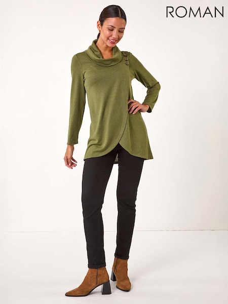 Roman Green Wrap Front Cowl Neck Top (AP6030) | AZN 123