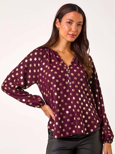 Roman Purple Spot Foil Print Blouse (AP6035) | AED328