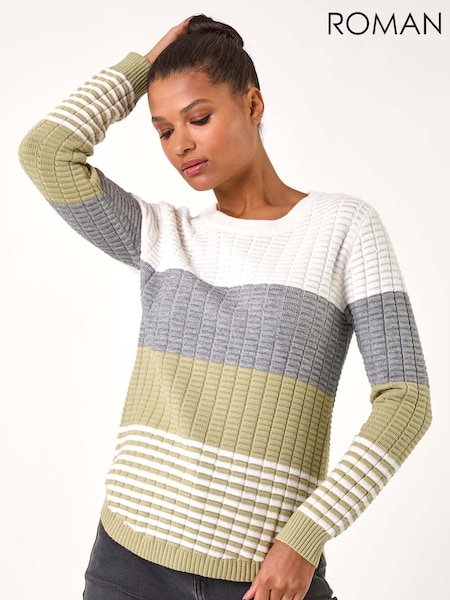 Roman Grey Textured Stripe Knitted Jumper (AP6042) | AED328