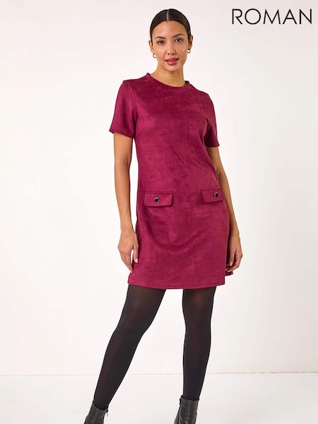 Roman Red Suedette Button Shift Stretch Dress (AP6043) | €80
