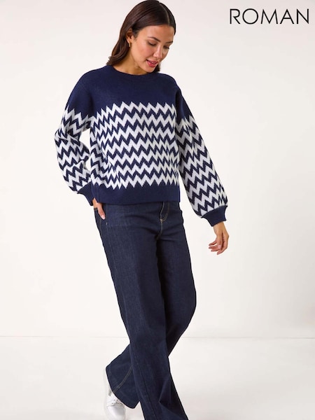 Roman Blue Zig Zag Knitted Jumper (AP6046) | €58