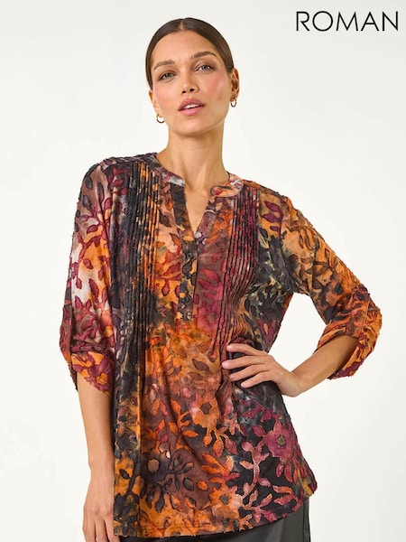 Roman Orange Textured Jersey Pintuck Shirt (AP6048) | 208 QAR