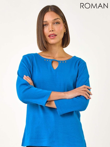 Azul - Roman Trim Detail Keyhole 100% Cotton Stretch Top (AP6055) | 45 €