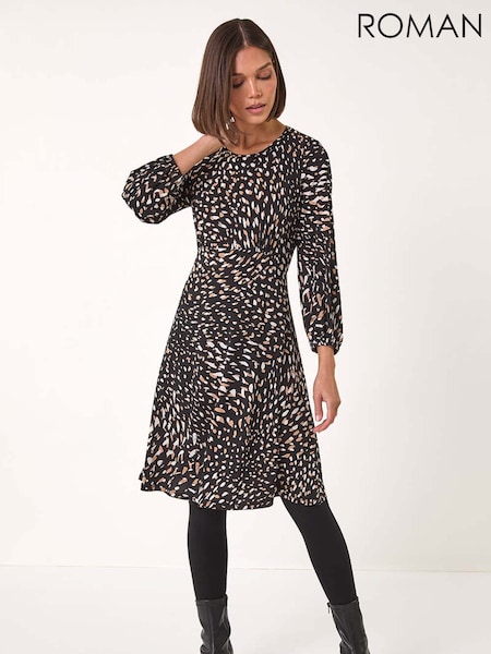 Roman Black Speckled Print Stretch Dress (AP6059) | €63