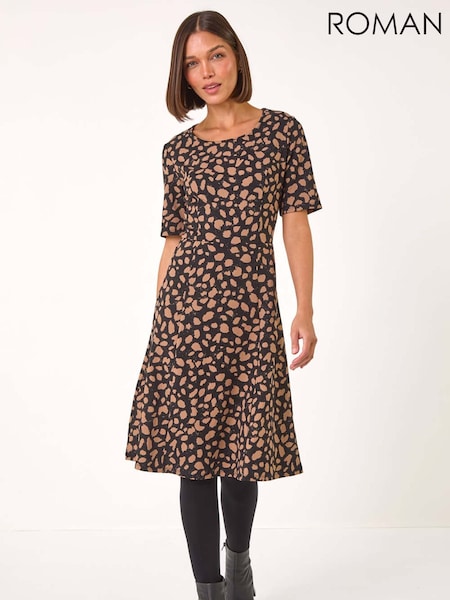 Roman Grey Spot Print Panel Midi Dress (AP6061) | €63