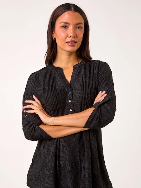 Roman Black Textured Pintuck Pleat Stretch Tunics Top (AP6063) | €64