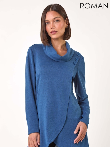 Roman Blue Wrap Front Cowl Neck Top (AP6064) | €51