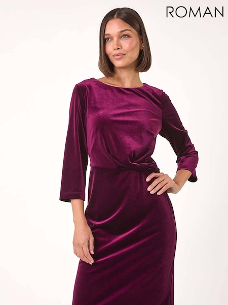 Punainen - Roman Velvet Bodycon Midi Dress (AP6078) | €102